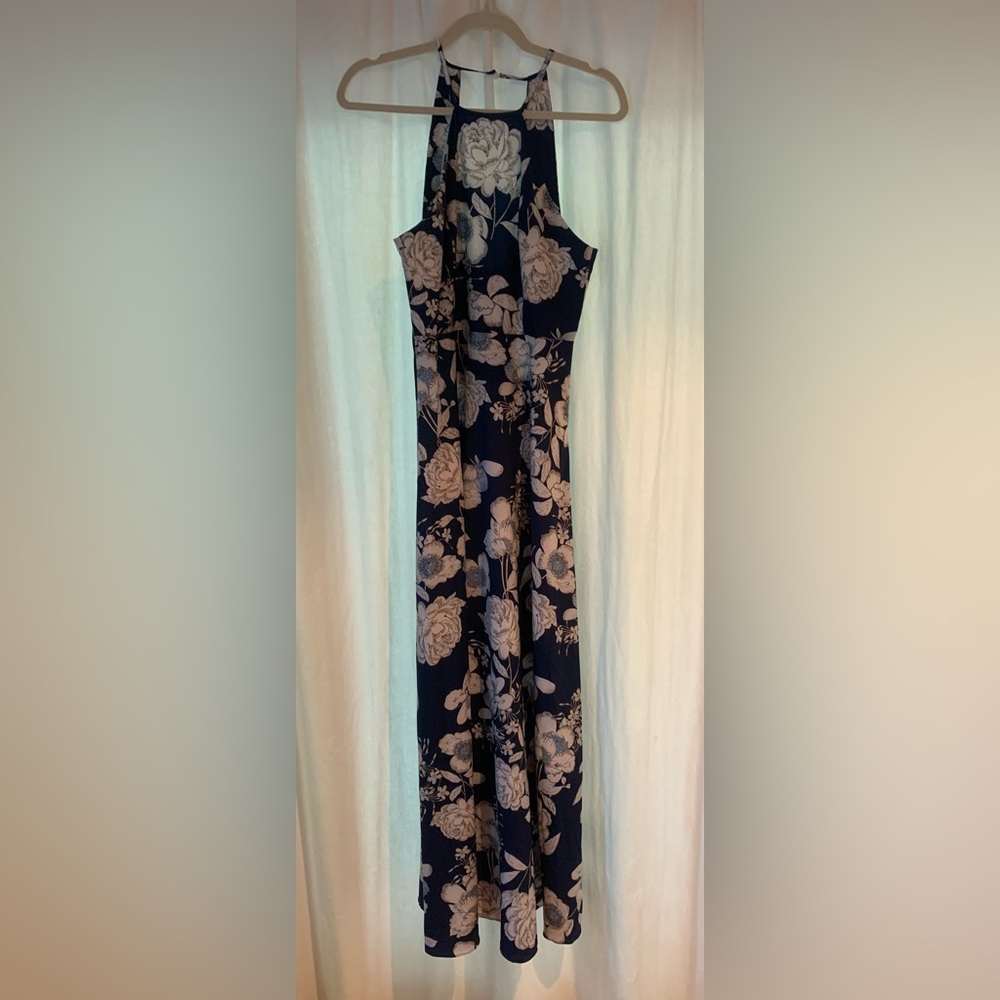 SHEIN - Floral Maxi Dress - Navy Blue and White - Small